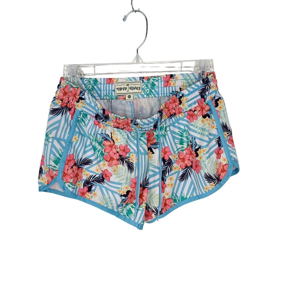 Tipsy Elves‎ Womens Hawaiian Floral Print Drawstring Shorts Size XS Polyester